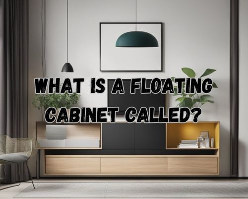 A floating cabinet hangs effortlessly on the wall, appearing to defy gravity with its sleek design and minimalistic aesthetic