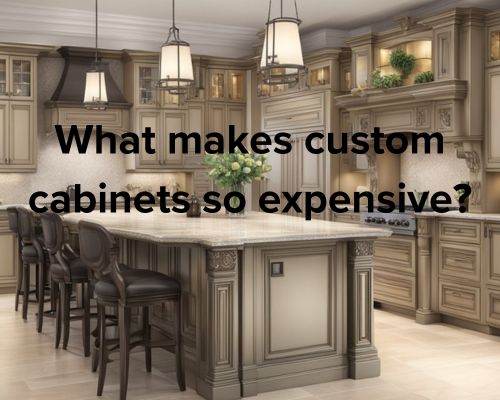 A luxurious kitchen with high-quality custom cabinets, featuring intricate detailing, premium materials, and expert craftsmanship
