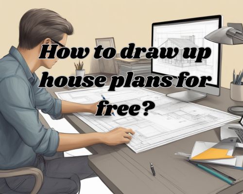 A person sketching a house plan on a drafting table, using a ruler and pencil, with a computer and architectural tools nearby