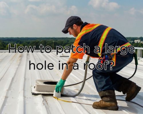 worker patching out a big hole in the roof