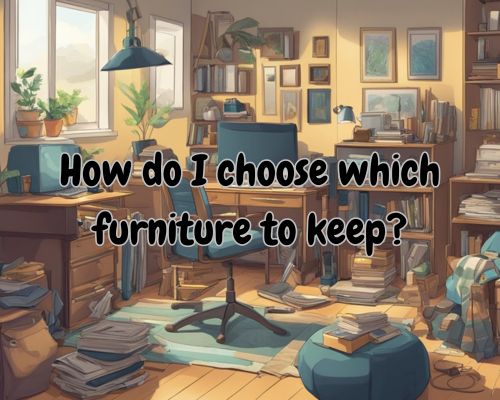 A cluttered room with various furniture pieces. Some items are worn and outdated, while others appear more modern and well-maintained