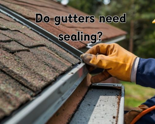 a worker sealing roof gutter