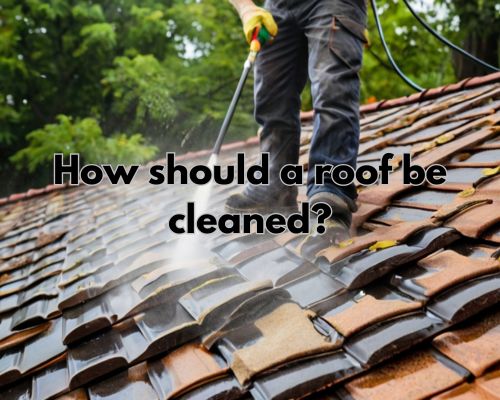 a thorough pressure cleaning of a roofing