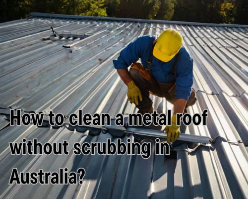 a metal roofing being cleaned by a worker