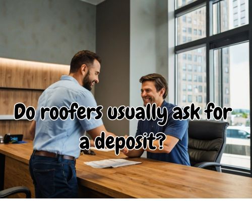 a client and roofer handshaking