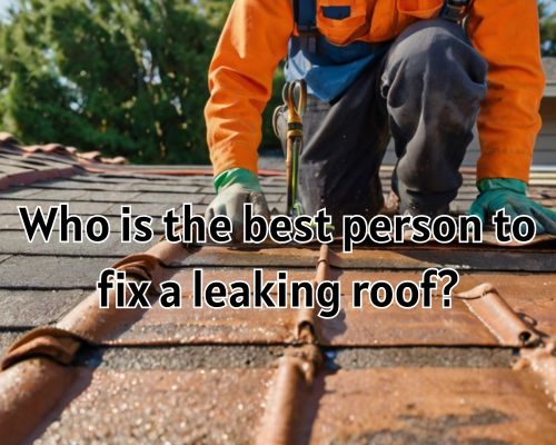 A roofer patches up a roof to stop a water leak